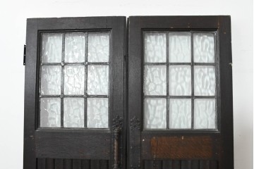 アンティーク建具　フランス　オーク材　水面のようなステンドグラスが印象的な両開きドア2枚(1対)セット　(R-088487)