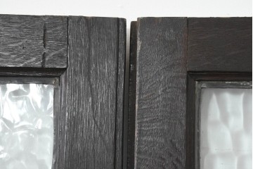 アンティーク建具　フランス　オーク材　水面のようなステンドグラスが印象的な両開きドア2枚(1対)セット　(R-088487)