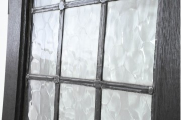 アンティーク建具　フランス　オーク材　水面のようなステンドグラスが印象的な両開きドア2枚(1対)セット　(R-088487)