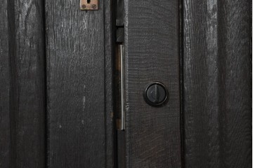 アンティーク建具　フランス　オーク材　水面のようなステンドグラスが印象的な両開きドア2枚(1対)セット　(R-088487)