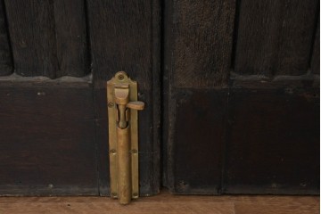 アンティーク建具　フランス　オーク材　水面のようなステンドグラスが印象的な両開きドア2枚(1対)セット　(R-088487)