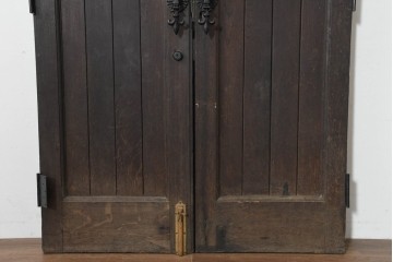 アンティーク建具　フランス　オーク材　水面のようなステンドグラスが印象的な両開きドア2枚(1対)セット　(R-088487)