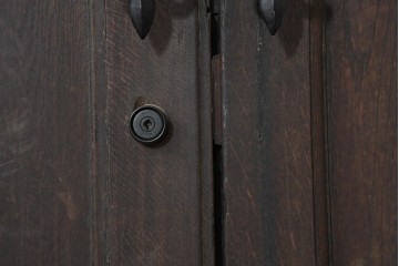 アンティーク建具　フランス　オーク材　水面のようなステンドグラスが印象的な両開きドア2枚(1対)セット　(R-088487)