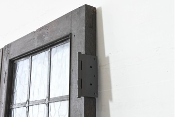アンティーク建具　フランス　オーク材　水面のようなステンドグラスが印象的な両開きドア2枚(1対)セット　(R-088487)