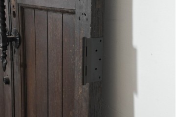 アンティーク建具　フランス　オーク材　水面のようなステンドグラスが印象的な両開きドア2枚(1対)セット　(R-088487)