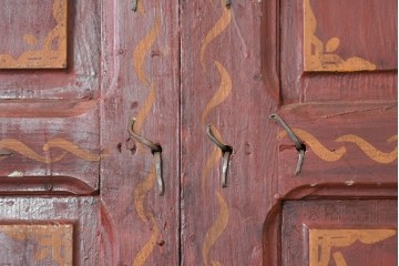 アンティーク建具　モロッコ　幾何学模様がオリエンタルな枠付き両開きドア1枚　(R-088488)