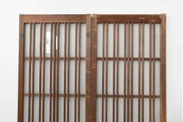 ヴィンテージ建具　昭和中期　幅狭　端正な縦格子のガラス入り玄関戸2枚セット　(R-088490)