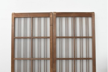ヴィンテージ建具　昭和中期　幅狭　端正な縦格子のガラス入り玄関戸2枚セット　(R-088490)