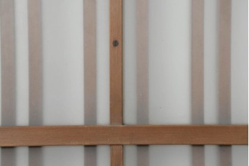 ヴィンテージ建具　昭和中期　幅狭　端正な縦格子のガラス入り玄関戸2枚セット　(R-088490)