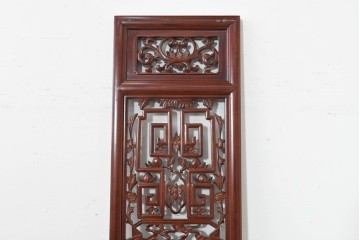 中古建具　中国　鶴の彫刻がめでたいオリエンタルな中国格子1枚　(R-088511)