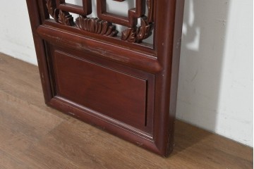 中古建具　中国　鶴の彫刻がめでたいオリエンタルな中国格子1枚　(R-088511)