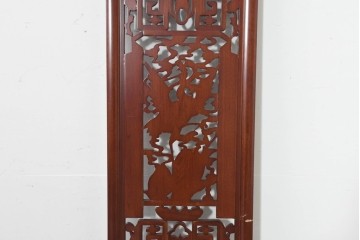 中古建具　中国　鶴の彫刻がめでたいオリエンタルな中国格子1枚　(R-088511)