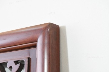 中古建具　中国　鶴の彫刻がめでたいオリエンタルな中国格子1枚　(R-088511)