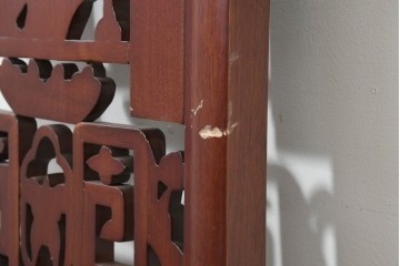 中古建具　中国　鶴の彫刻がめでたいオリエンタルな中国格子1枚　(R-088511)