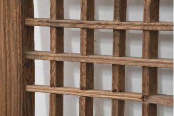 中国アンティーク建具　1900年頃　李朝建具　均整の取れた格子意匠が魅力の窓2枚(1対)セット　(R-088527)