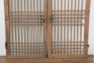 中国アンティーク建具　1900年頃　李朝風建具　均整の取れた格子意匠が魅力の窓2枚(1対)セット　(R-088528)
