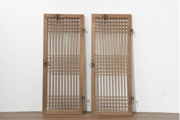 中国アンティーク建具　1900年頃　李朝風建具　花形金具がアクセントになった片開き戸2枚セット　(R-088529)