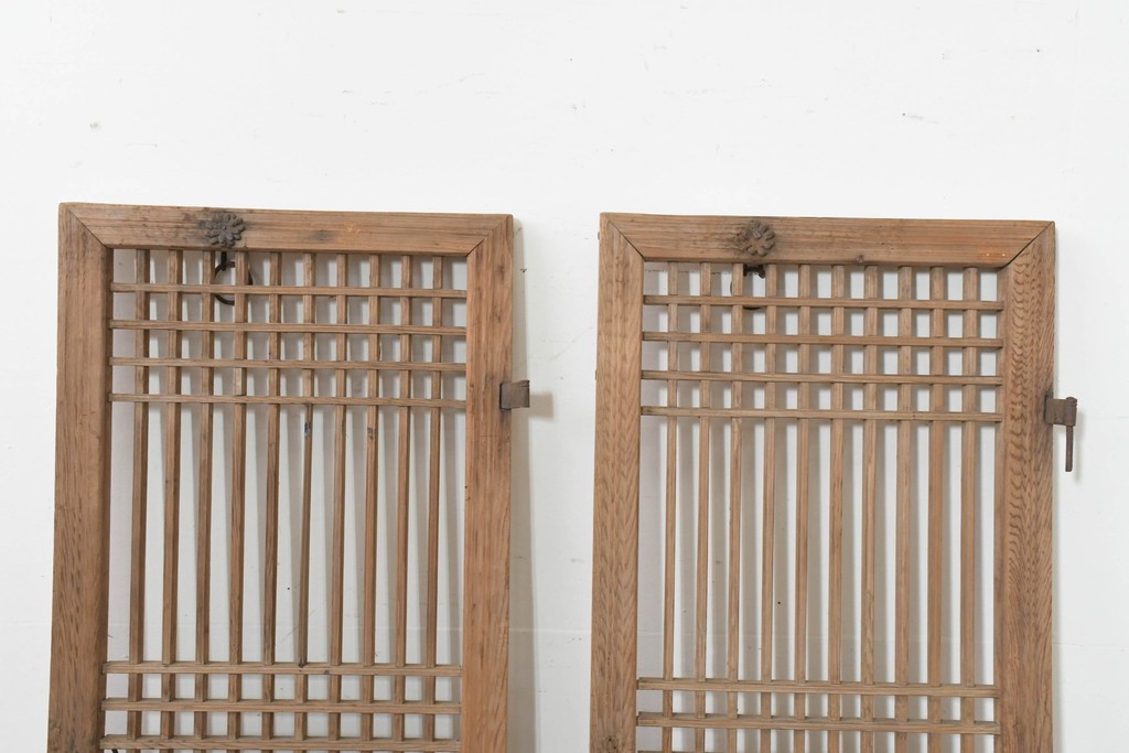 中国アンティーク建具　1900年頃　李朝風建具　花形金具がアクセントになった片開き戸2枚セット　(R-088529)