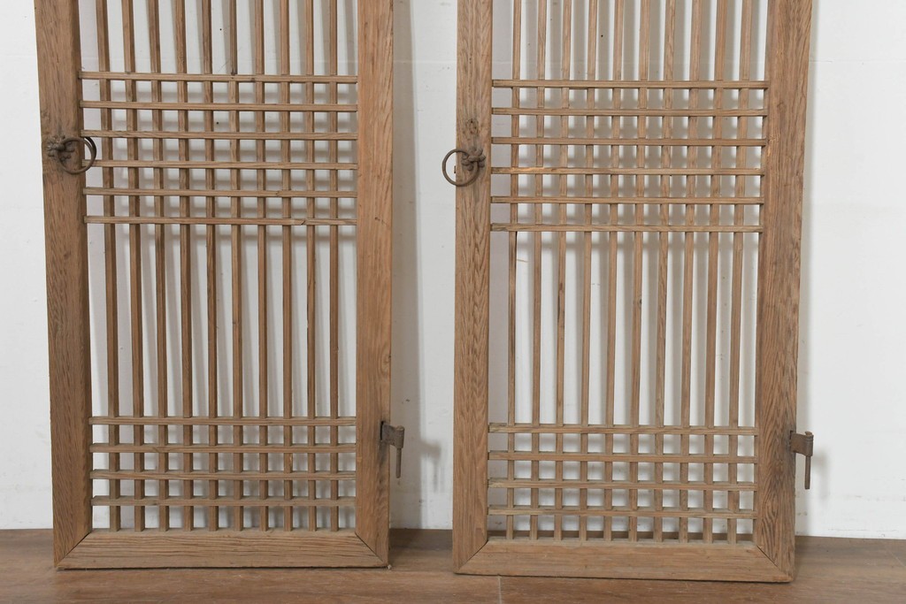 中国アンティーク建具　1900年頃　李朝風建具　花形金具がアクセントになった片開き戸2枚セット　(R-088529)