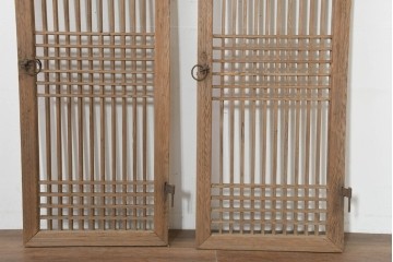 中国アンティーク建具　1900年頃　李朝風建具　花形金具がアクセントになった片開き戸2枚セット　(R-088529)