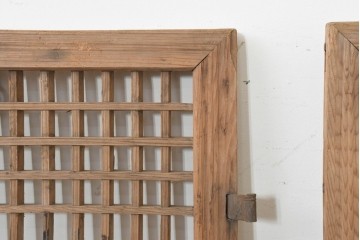 中国アンティーク建具　1900年頃　李朝風建具　花形金具がアクセントになった片開き戸2枚セット　(R-088529)