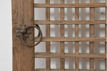 中国アンティーク建具　1900年頃　李朝風建具　花形金具がアクセントになった片開き戸2枚セット　(R-088529)
