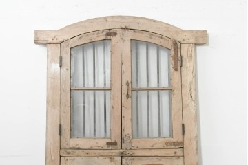 アジアンアンティーク建具　インド伝統×西洋建築の融合!　金属製縦格子付き　大型の枠付き両開き窓1枚　(R-088531)