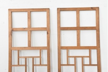 ヴィンテージ建具　1960年頃　韓国　李朝建具　幾何学デザインが目を引く明り取り2枚セット　(R-088533)