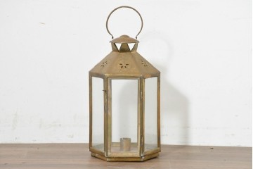 インドヴィンテージ　真鍮製　異国情緒漂うキャンドルランタン　※ディスプレイ用　(R-088536)