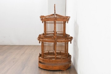 【簡易リペア限定品】　中古　アジアン民芸雑貨　緻密な竹細工が見事な鳥かご　(R-088538)