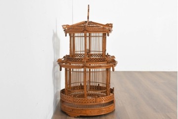 【簡易リペア限定品】　中古　アジアン民芸雑貨　緻密な竹細工が見事な鳥かご　(R-088538)