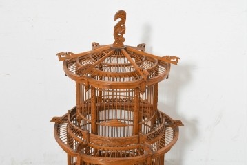 【簡易リペア限定品】　中古　アジアン民芸雑貨　緻密な竹細工が見事な鳥かご　(R-088538)