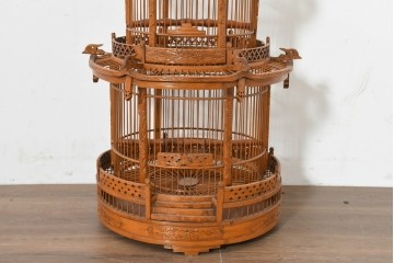 【簡易リペア限定品】　中古　アジアン民芸雑貨　緻密な竹細工が見事な鳥かご　(R-088538)