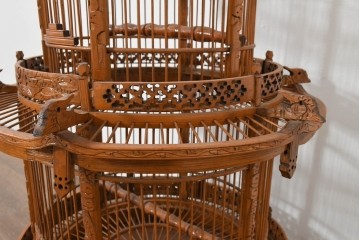 【簡易リペア限定品】　中古　アジアン民芸雑貨　緻密な竹細工が見事な鳥かご　(R-088538)