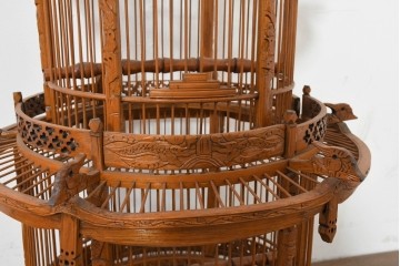 【簡易リペア限定品】　中古　アジアン民芸雑貨　緻密な竹細工が見事な鳥かご　(R-088538)