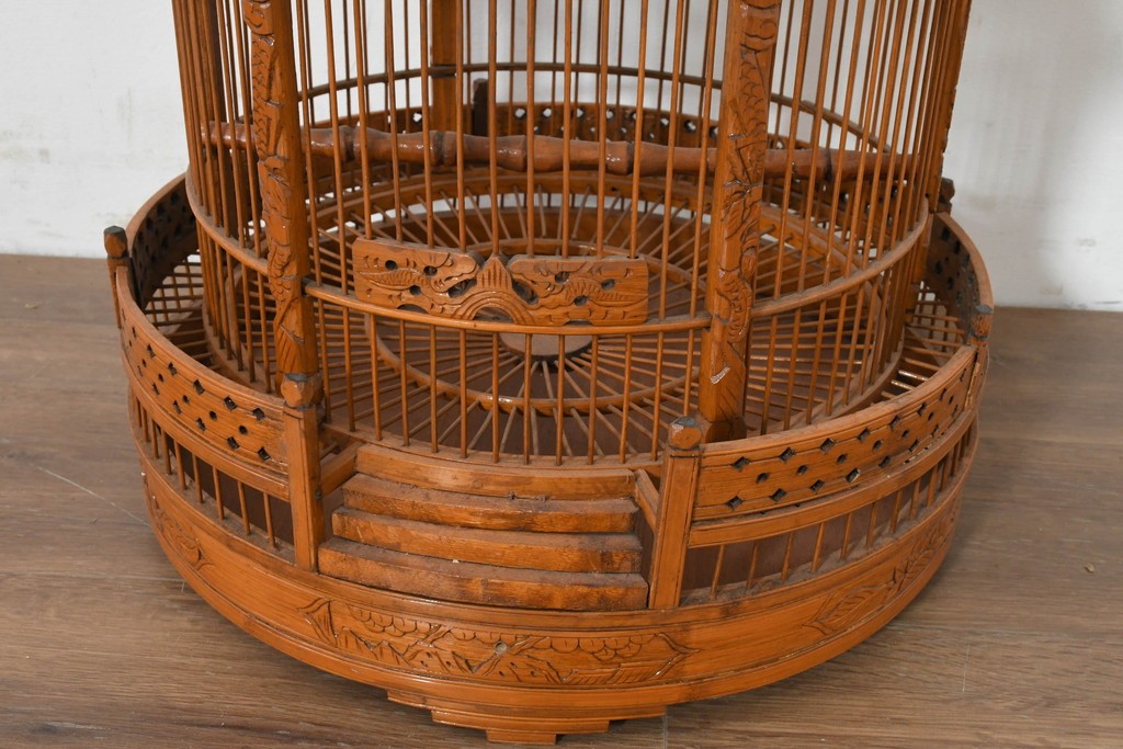 【簡易リペア限定品】　中古　アジアン民芸雑貨　緻密な竹細工が見事な鳥かご　(R-088538)