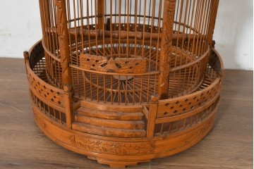 【簡易リペア限定品】　中古　アジアン民芸雑貨　緻密な竹細工が見事な鳥かご　(R-088538)