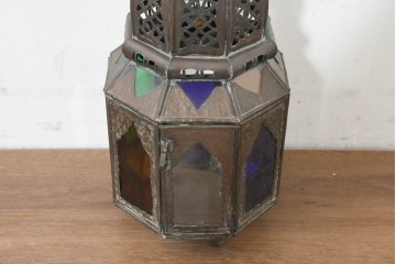 ヴィンテージ雑貨　モロッコ　エキゾチックな色ガラス入りキャンドルランタン　※ディスプレイ用　(R-088546)