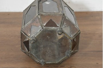 ヴィンテージ雑貨　モロッコ　エキゾチックな色ガラス入りキャンドルランタン　※ディスプレイ用　(R-088546)