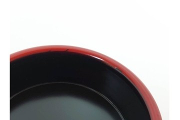 根来塗　朱塗りの御好椀揃と彩り豊かな独楽盆セット　共箱付き　(R-088560)