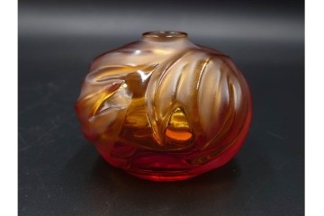 フランス　LALIQUE(ラリック)　ROYAL PALM(ロイヤルパーム)　琥珀色の濃淡が美しい花瓶2点セット　(R-088561)