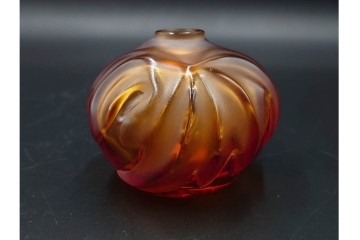 フランス　LALIQUE(ラリック)　ROYAL PALM(ロイヤルパーム)　琥珀色の濃淡が美しい花瓶2点セット　(R-088561)