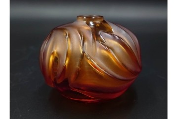 フランス　LALIQUE(ラリック)　ROYAL PALM(ロイヤルパーム)　琥珀色の濃淡が美しい花瓶2点セット　(R-088561)