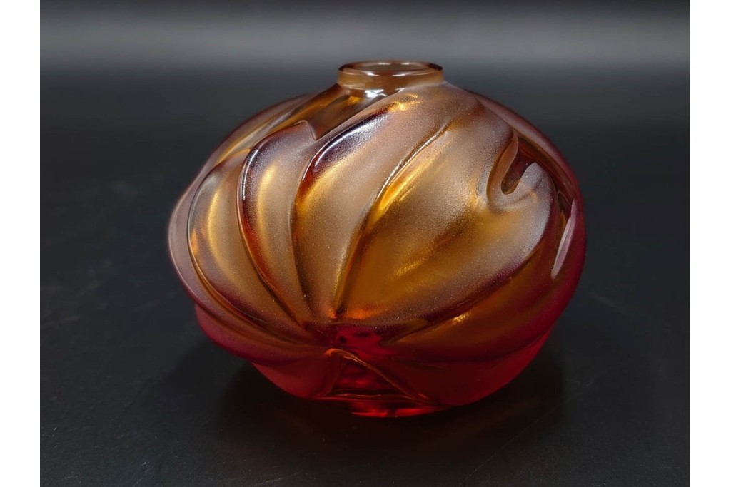 フランス　LALIQUE(ラリック)　ROYAL PALM(ロイヤルパーム)　琥珀色の濃淡が美しい花瓶2点セット　(R-088561)