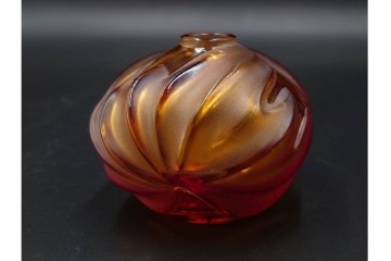 フランス　LALIQUE(ラリック)　ROYAL PALM(ロイヤルパーム)　琥珀色の濃淡が美しい花瓶2点セット　(R-088561)