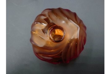 フランス　LALIQUE(ラリック)　ROYAL PALM(ロイヤルパーム)　琥珀色の濃淡が美しい花瓶2点セット　(R-088561)