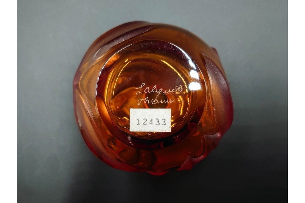 フランス　LALIQUE(ラリック)　ROYAL PALM(ロイヤルパーム)　琥珀色の濃淡が美しい花瓶2点セット　(R-088561)