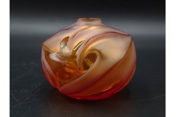 フランス　LALIQUE(ラリック)　ROYAL PALM(ロイヤルパーム)　琥珀色の濃淡が美しい花瓶2点セット　(R-088561)