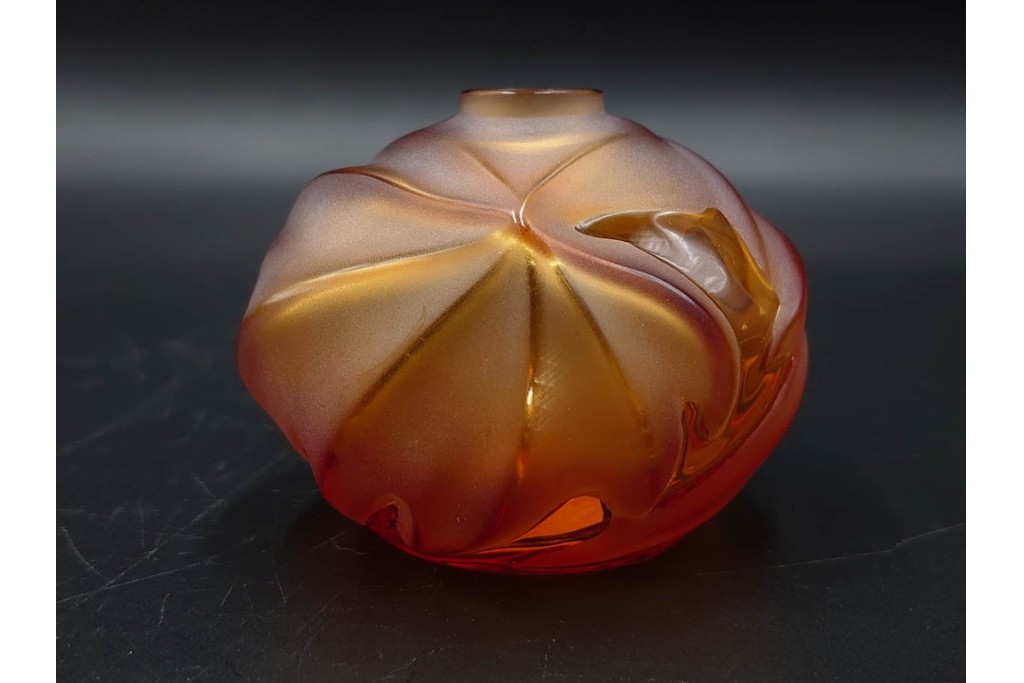 フランス　LALIQUE(ラリック)　ROYAL PALM(ロイヤルパーム)　琥珀色の濃淡が美しい花瓶2点セット　(R-088561)