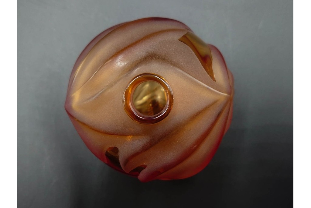 フランス　LALIQUE(ラリック)　ROYAL PALM(ロイヤルパーム)　琥珀色の濃淡が美しい花瓶2点セット　(R-088561)